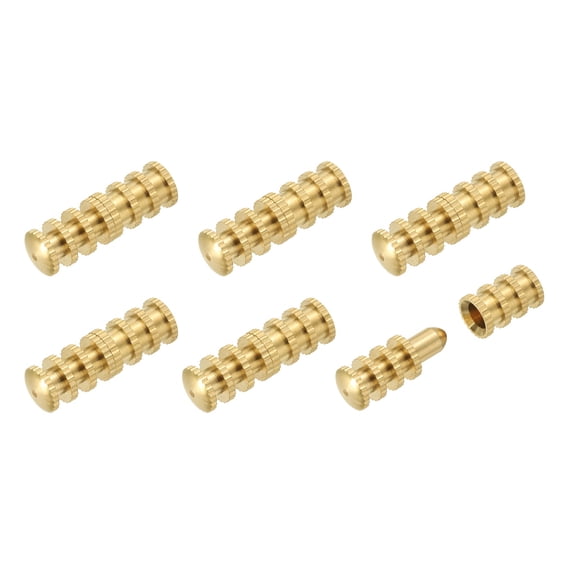 6Pack Table Leaf Dowel Pin, 8x8x27mm Brass Table Top Leaf Alignment Pins Desk Bolt Sleeve Connectors for Furniture Cabinet Wooden Box, Gold Tone