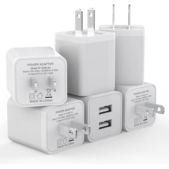 6Pack USB Wall Charger,  2.4A Dual USB Port Cube Power Plug Adapter Fast Charging Block Charging Box Brick forfor iPhone , Samsung Galaxy, iPad, AirPods & More