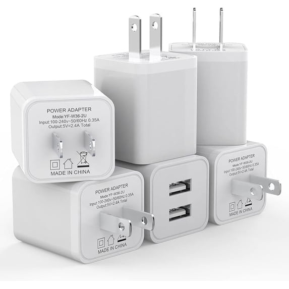 6Pack USB Wall Charger, 2.4A Dual USB Port Cube Power Plug Adapter Fast Charging Block Charging Box Brick forfor iPhone , Samsung Galaxy, iPad, AirPods & More