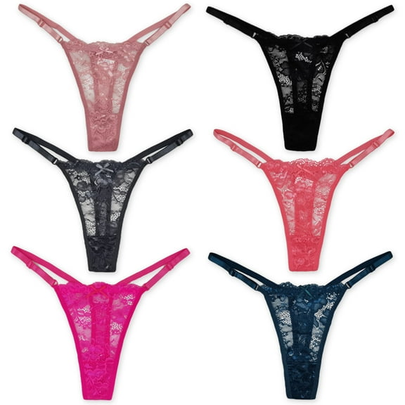 6Pack Women Sexy Floral Y-Back G-String Panties Underwear Low Rise T-Back Underpants