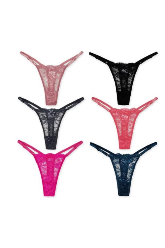 6Pack Women Sexy Floral Y-Back G-String Panties Underwear Low Rise T-Back Underpants