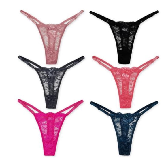 6Pack Women Sexy Floral Y-Back G-String Panties Underwear Low Rise T-Back Underpants