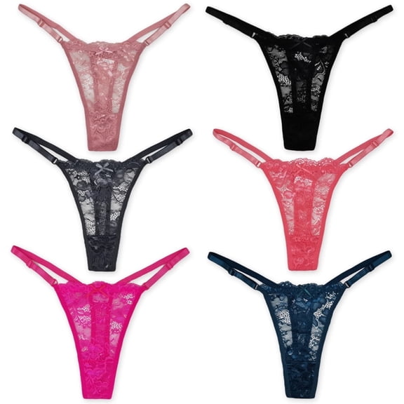 6Pack Women Sexy Floral Y-Back G-String Panties Underwear Low Rise T-Back Underpants