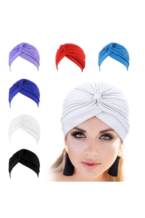 6Pack Women Turban African Pattern Knot Headwrap Beanie Pre-Tied Bonnet Chemo Cap Hair Loss Hat