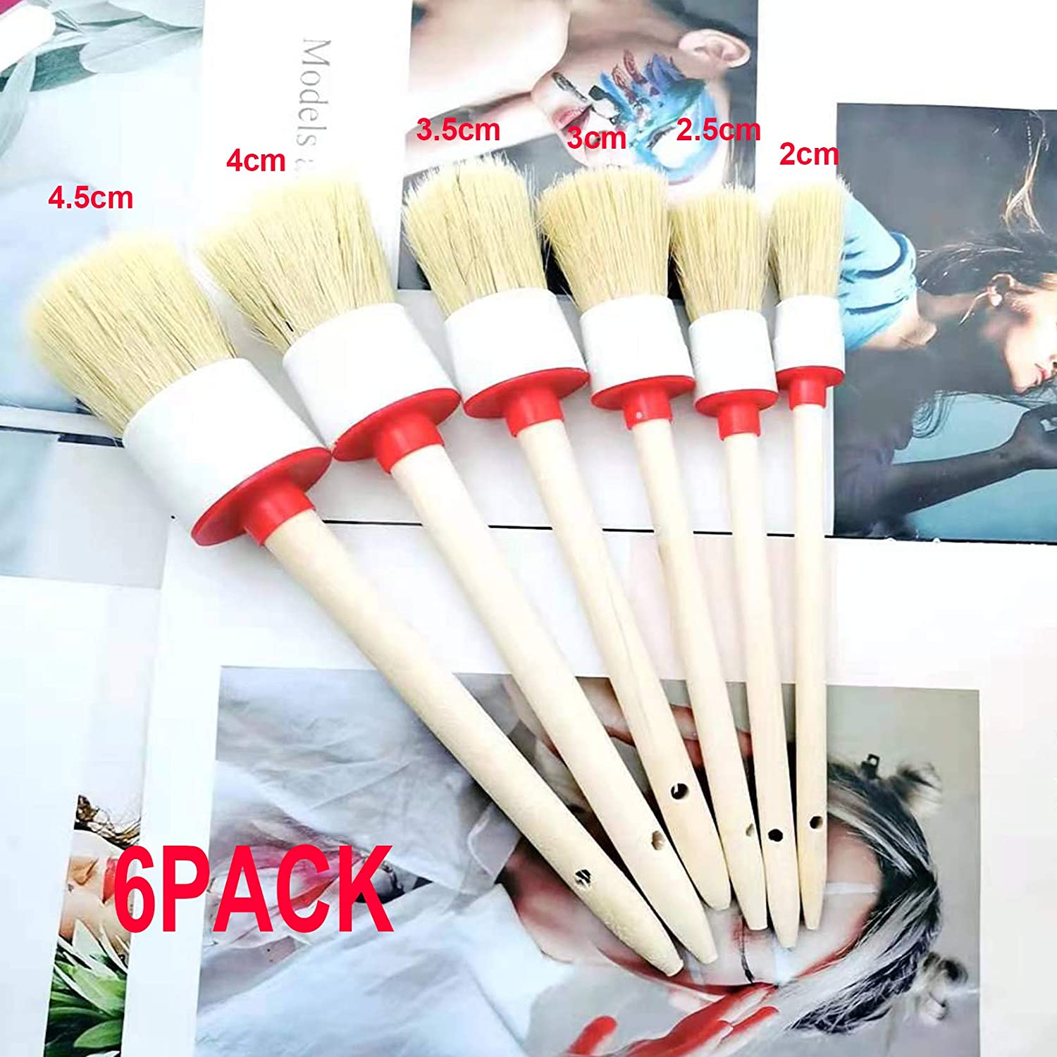 6Pack Wood Handle Round Head Paint Brush Set Bristles Smooth Bristle