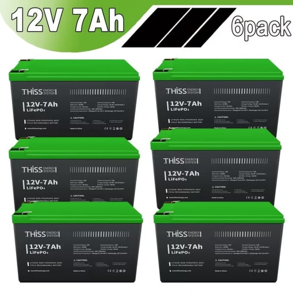 6Packs 12V 7Ah Lithium Iron LiFePO4 Battery Built-in BMS, Rechargeable Lithium Iron Phosphate Battery, Maintenance Home and Solar Energy Storage, Backup Power,Camping