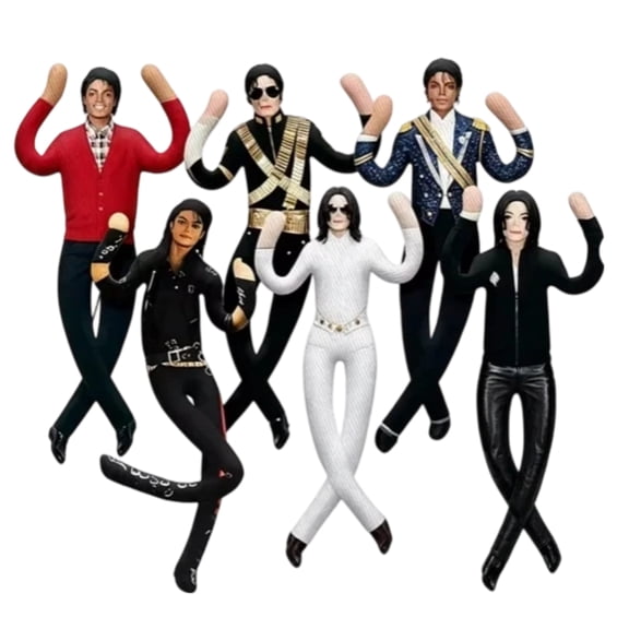 6Packs Bendable Pop Star Plush 11 Inch Jackson Style Doll Poseable Wireframe Toy for Shelf Decor, Novelty Music Gift for Pop Star Fans