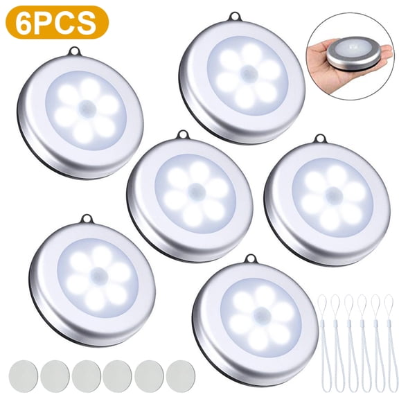 6Packs Motion Sensor Light Indoor,LED Closet Lights,Night Light Battery Powered,Battery Operated Cabinet Light,Wireless Wall Puck Lamp Stick for Stair,Step,Hallway,Garage,with Hanging rope(White)