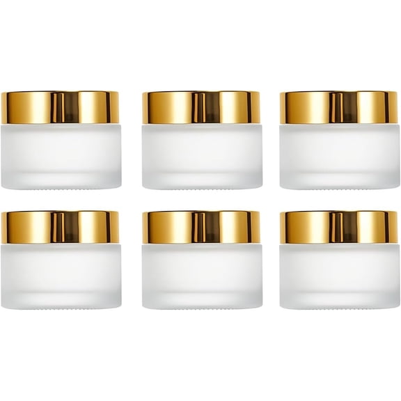 6Packs Round Frosted Glass Jars 30ml/1 OZ Comestic Sample Containers Empty Airtight Glass Jars with Inner & Golden Caps For Storing Cream Butters Powders