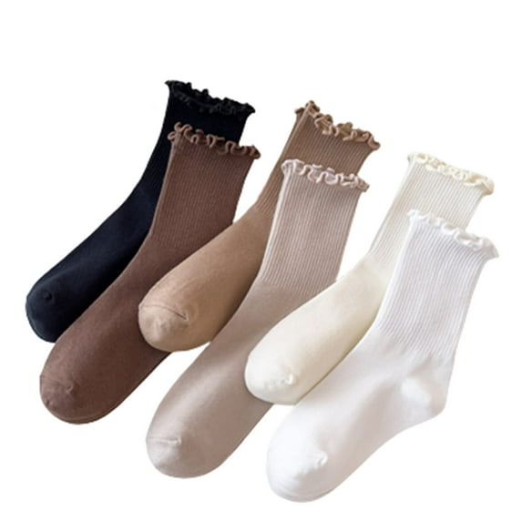 6Pair Women's Ruffle Socks Casual Breathable Knit Cotton Soft Frilly Crew Socks