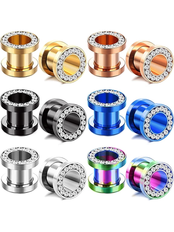 6Pairs 0Gauges Ear Tunnel Expander Earrings Stainless Steel With Ziecon 0G Ear Plugs Earrings 2G Ear Stretcher Piercings Jewelry Double Flared Screw Fit Ear Gauges Set