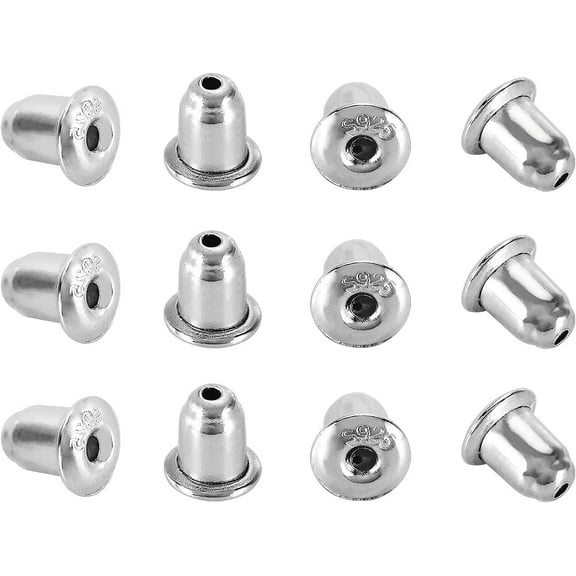 6Pairs/12Pcs Authentic 925 Sterling Silver Earring Backs for Studs, Hypoallergenic Safety Secure Post Locking Replacements, Heavy Earring Support Back Stoppers, Closed Earing Backings Nickel Free