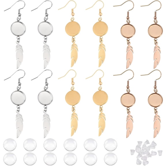 6Pairs 3Colors Earrings Wire Hooks Blanks DIY Earring Making Kits Including Round Cabochons and Plastic Ear Nuts for DIY Craft Jewelry Making Supplies Mixed Color Colorful DIY