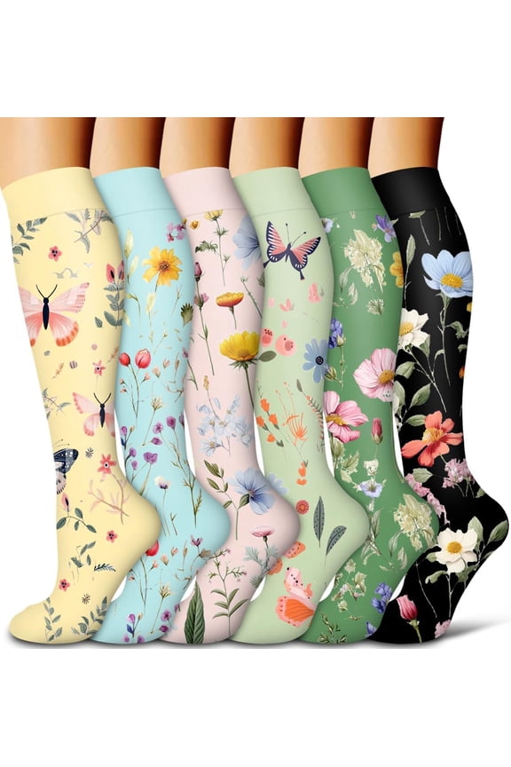 6Pairs Compression Socks for Women and Men - for Circulation, Running, Athletic, Recover, Nurse, Travel