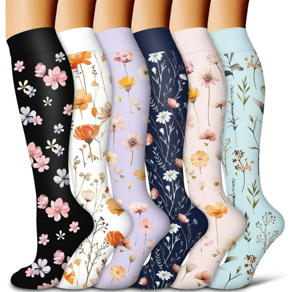 6Pairs Compression Socks for Women and Men - for Circulation, Running, Athletic, Recover, Nurse, Travel