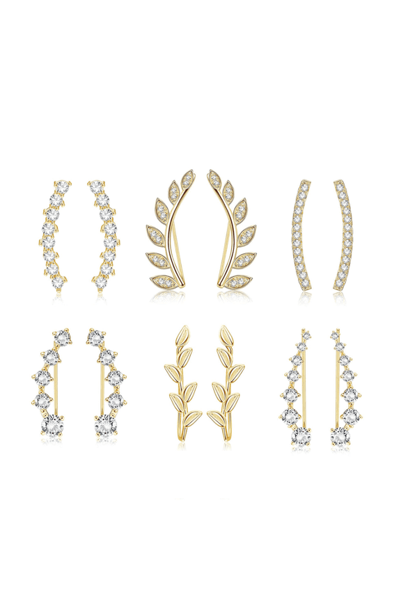 6Pairs Ear Cuffs Climber Hoop Earring CZ Arrow Crawler Stud Earring Jacket for Women