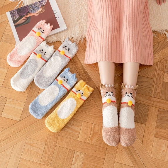 6Pairs Fuzzy Socks for Women Girls, Fluffy Warm Winter Cozy Animal Indoor Socks