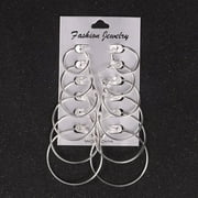 6Pairs Geometric Hoops Round Earrings Stainless Steel Hypoallergenic Loop Earrings Set for Women,Silver ,30-80mm