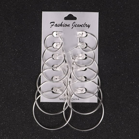 6Pairs Geometric Hoops Round Earrings Stainless Steel Hypoallergenic Loop Earrings Set for Women,Silver ,30-80mm