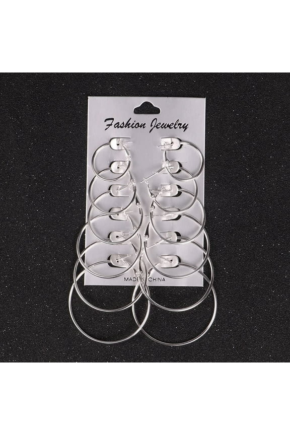 6Pairs Geometric Hoops Round Earrings Stainless Steel Hypoallergenic Loop Earrings Set for Women,Silver ,30-80mm