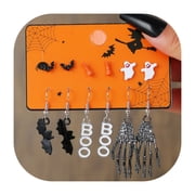 6Pairs Halloween Earrings Set Bat Skeleton Hand BOO Ghost Spider Witch Broom Enamel Ear Jewelry Dangle Stud Earrings Cosplay Party Jewelry