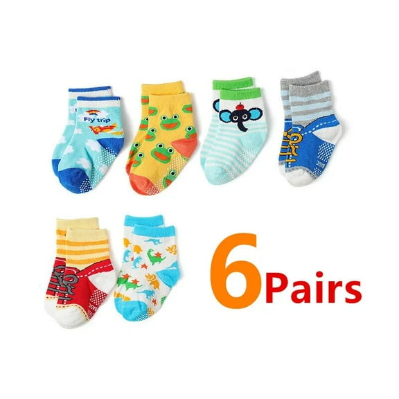 6Pairs/Lot Newborn Baby Non-Slip Socks Kids Boys Girls Cotton Cartoon Soft Sock Children Toddler Long Socks For 0-3 Years B 1-3Years(M)