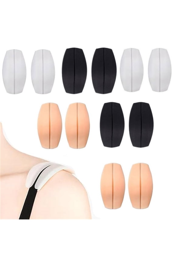 6Pairs Non-Slip Shoulder Protectors Pads,Soft Silicone Bra Strap Cushions Holder,No Dents Relieve Pain Shoulder Pads,Bra Strap Gel Pads,for Sleep and Lounge (White Black Skin)