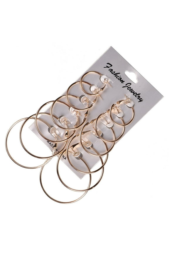 6Pairs Vintage Big Hoop Earrings for Women, Steampunk Ear Clip under $5! Ke1Clo Alloy Metal Party Wedding Gift, Gold Tone