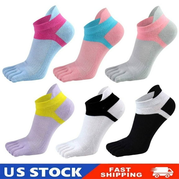 6Pairs Women Toe Socks Elastic 5 Finger Cotton Wicking Athletic Socks Gift
