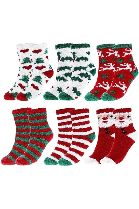 6Pairs Women's Christmas Socks Holiday Warm Cozy Soft Socks for Girls Women Christmas Gifts