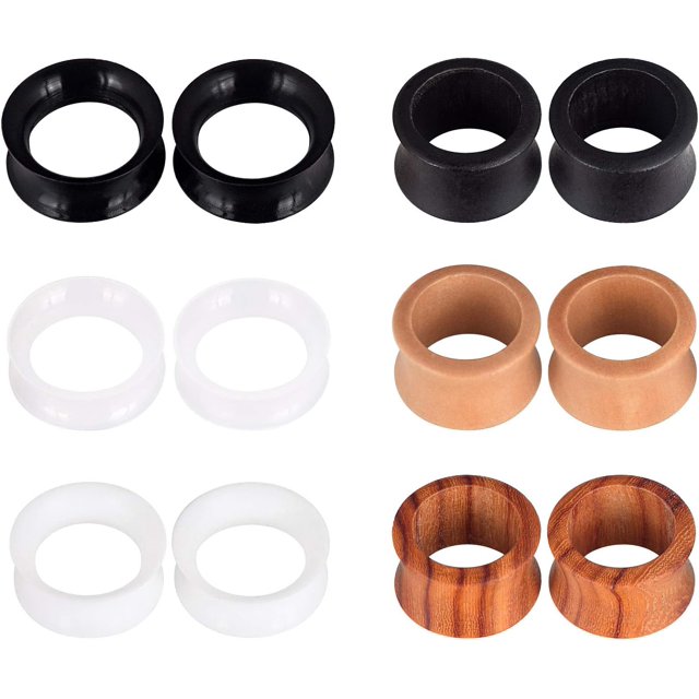 6Pairs Wood Silicone Ear Plugs Tunnels Expander Hanger Gauges Earrings