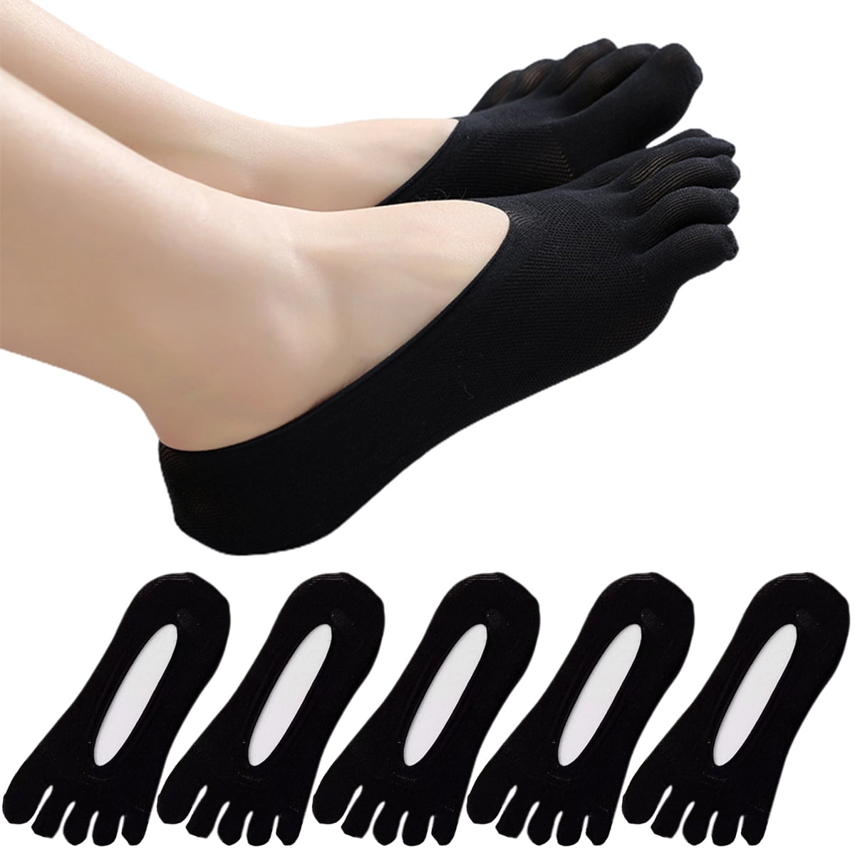 6Pairs Yoga Full Toe Socks with Grips, Pilates, Barre, Dance, Anti Non Slip  Skid, for Women (One Size for Women,Black)