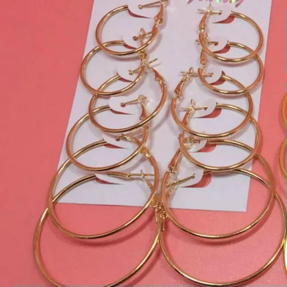 6Pairs/set Vintage Silver Gold Big Circle Hoop Earrings Women Steampunk Ear Clip