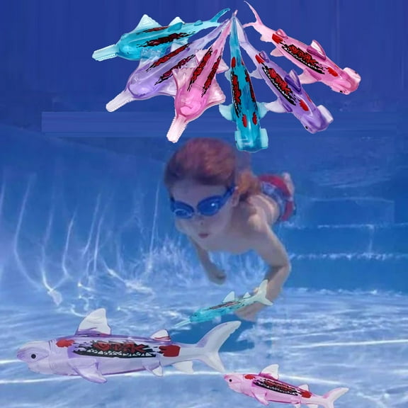 6Pc 5" Underwater Diving Torpedo Clear Shark, Pool Dive Throw Toy Sharks Glides Up to 20 Feet Fun Water Games for 5Y+ Boys and Girls
