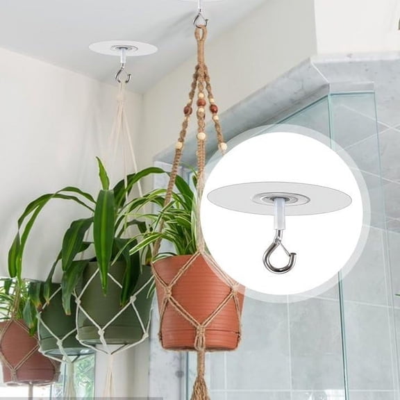 6Pc Adhesive Ceiling Hooks,Waterproof Plant Hooks for Ceiling for Small Plant,Drill-Free Hanging,Weight-Bearing Stick-On Hook With Safety Clasp,Hardware