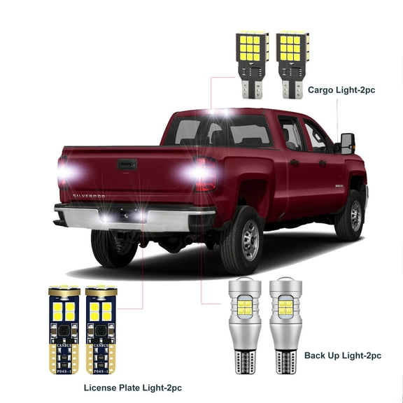6Pc Car LED Bulbs for 2015-2019 Chevrolet Silverado 2500 3500 LED Car Reverse Backup Light +License Plate Light +Cargo Light CANBUS White