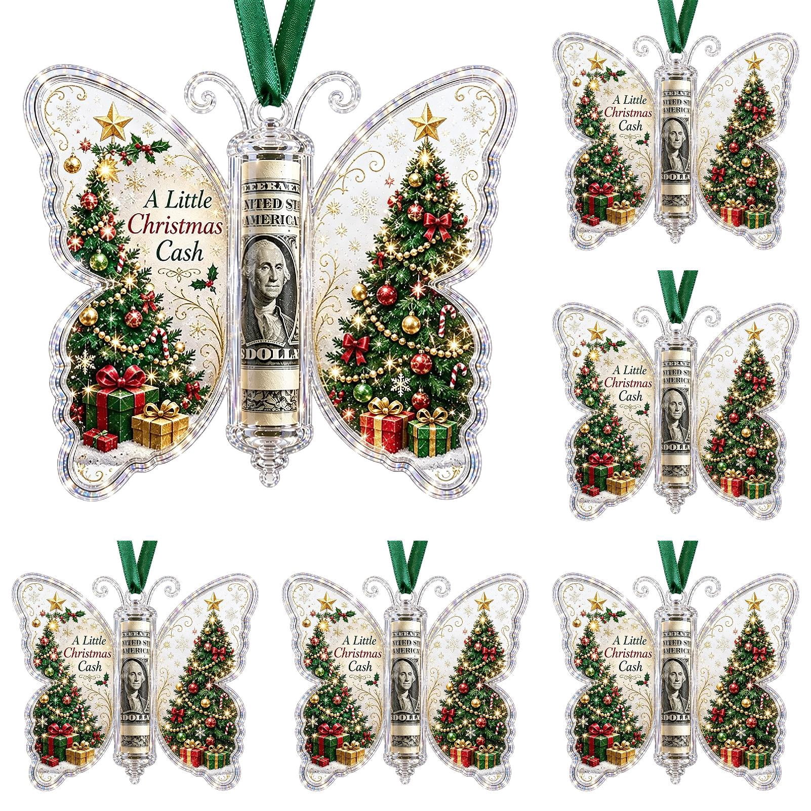 6Pc Christmas Tree Cash Holder Ornaments, Clear Acrylic Butterfly ...
