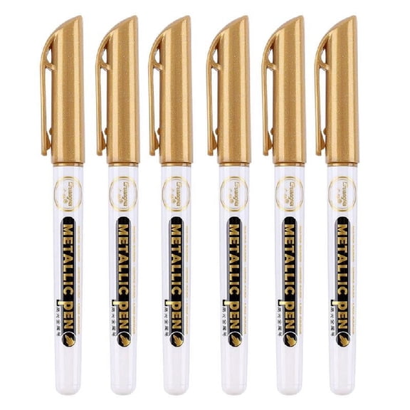 6Pc Gold Silver Epoxy Resin Drawing Pen Gold Leafing Point Pen Marker Acrylic Paint Highlights Metallic Permanent Marker