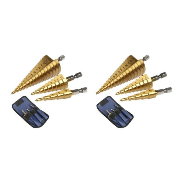 6Pc Hss Step Cone Taper Drill Bit Set Hole Cutter Metric 4-12/20/32mm 1/4 Inch Titanium Coated Metal Hex Bits