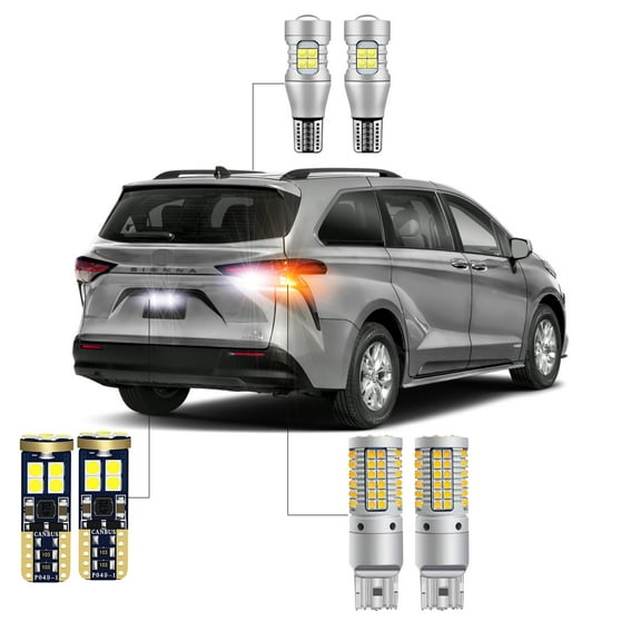 6Pc LED Bulbs For Toyota Sienna Hybrid 2021 2022 2023 2024 LED Car Exterior Rear Turn Signal +Backup +License Plate Light CANBUS