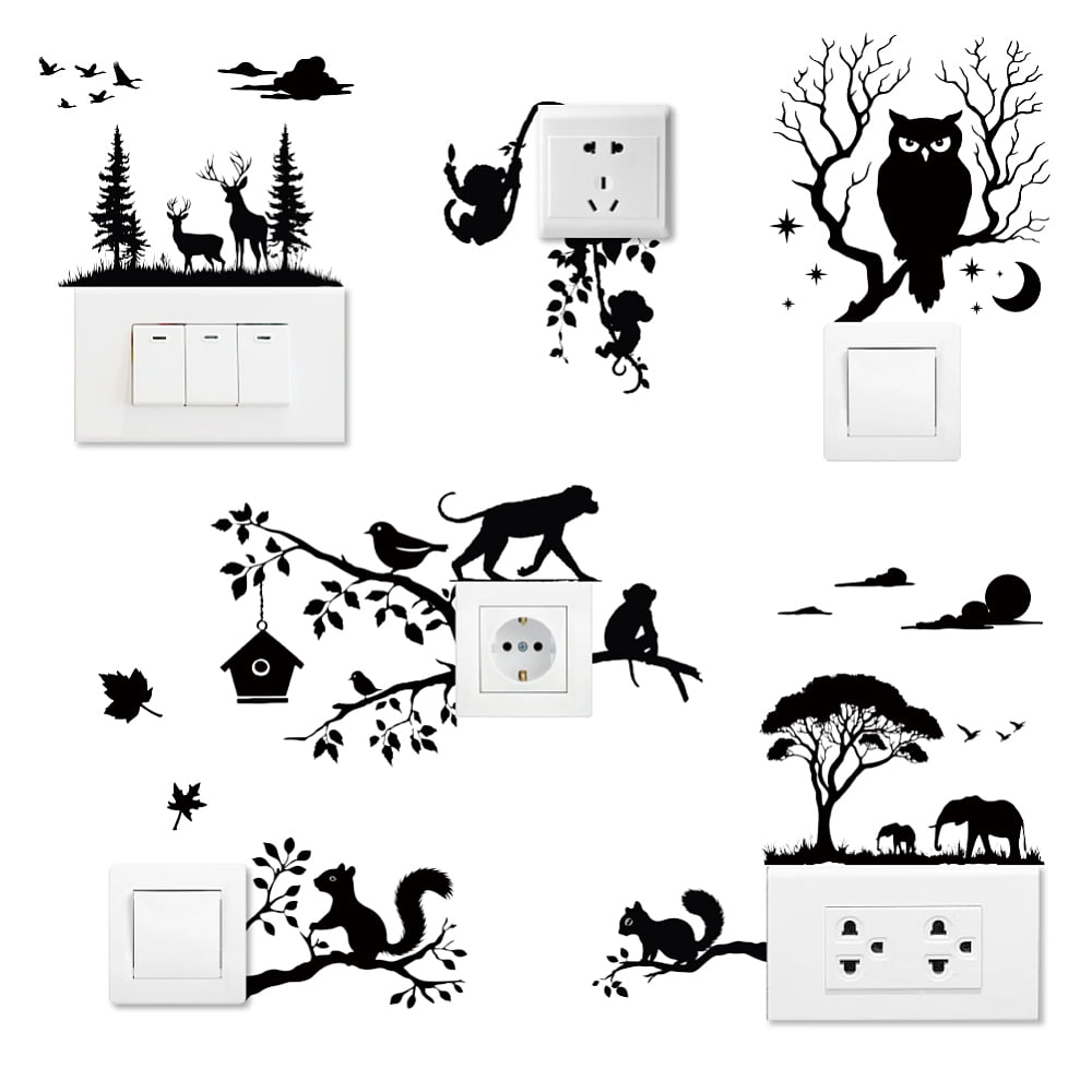 6Pc Light Switch Plate Stickers Animal and Nature Silhouettes Switch ...
