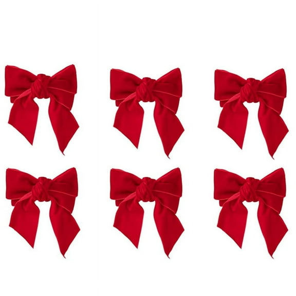6Pc Red Bow Xmas Napkin Holder Rings Chic Flannel Napkin Buckle for Birthday Wedding Dining Table Decoration