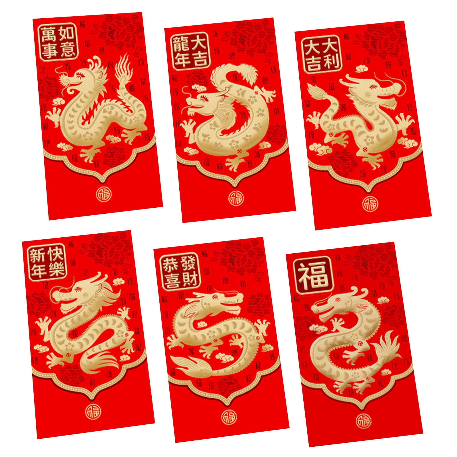 6Pc Red Envelopes Chinese New Year Dragon Lunar New Year Of The Dragon