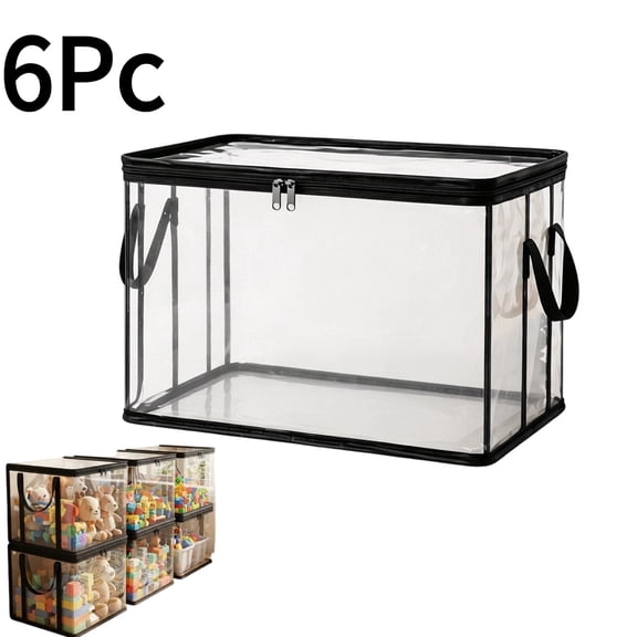 6Pc Storage PVC Organizer Bag Doll Storage Container, Clear PVC Storage Bins with Handles, Stuffed Animal Storage Bag, Playroom Storage Toy Organizers and Storage Box for Dolls