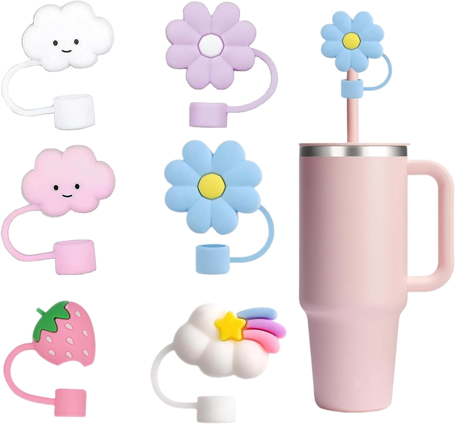 6Pc Straw Cover for Cup, Silicone Straw Topper for Cup 30&40oz with ...