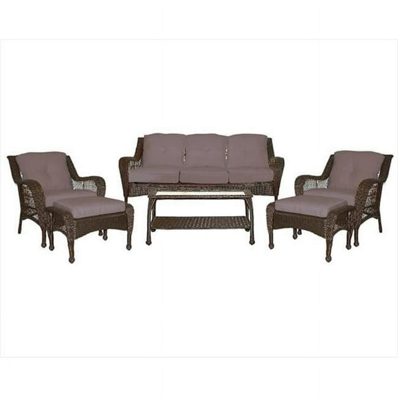 6Pc Wicker Seating Set With Brown Cushions - Brown