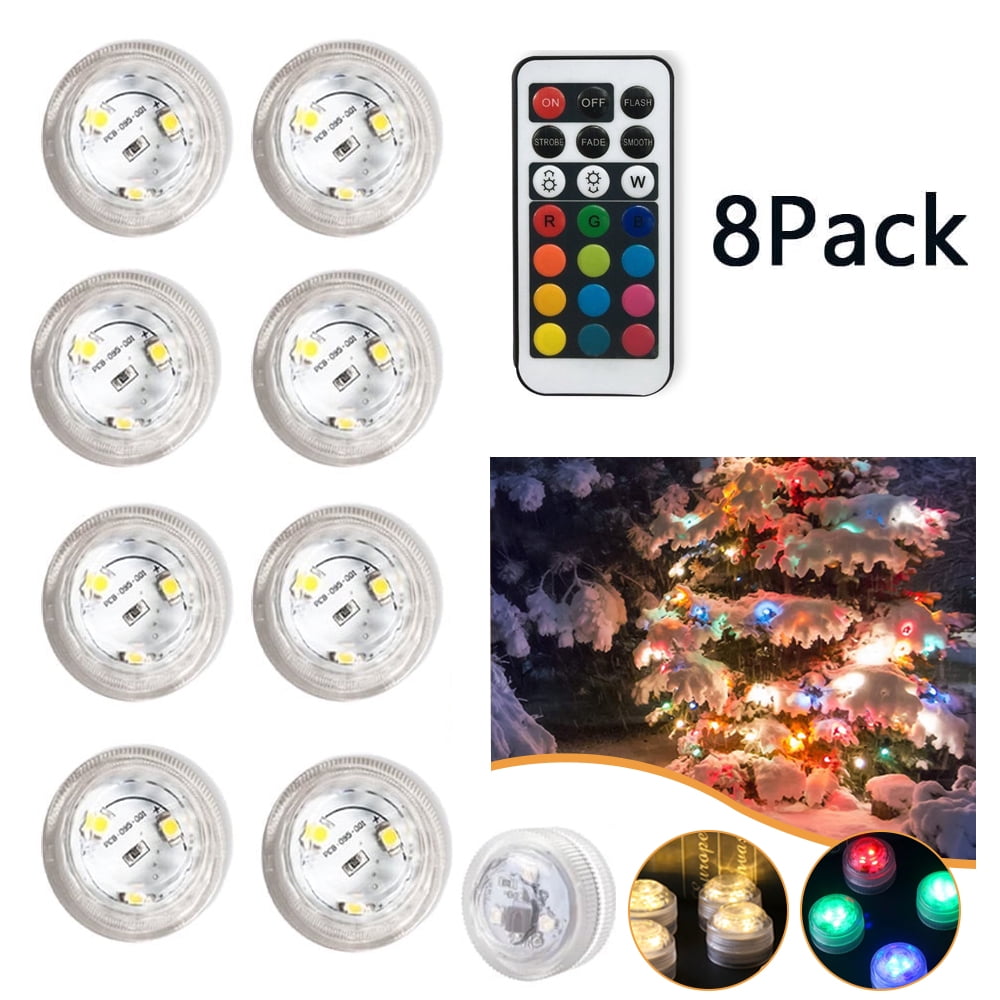 Tianherq 8 Pack 13 Colors Changing Submersible LED Lights with Remote, 3LEDs Pool Lights with Magnets Suction Cups for Ponds