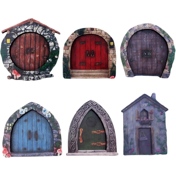 Miniature Wooden Fairy Doors 0.4-Inch Thick Gnome Doors for Tree Trunks, Garden Yard Art, Outdoor & Fairy Garden Decor(RL 6 PCS)