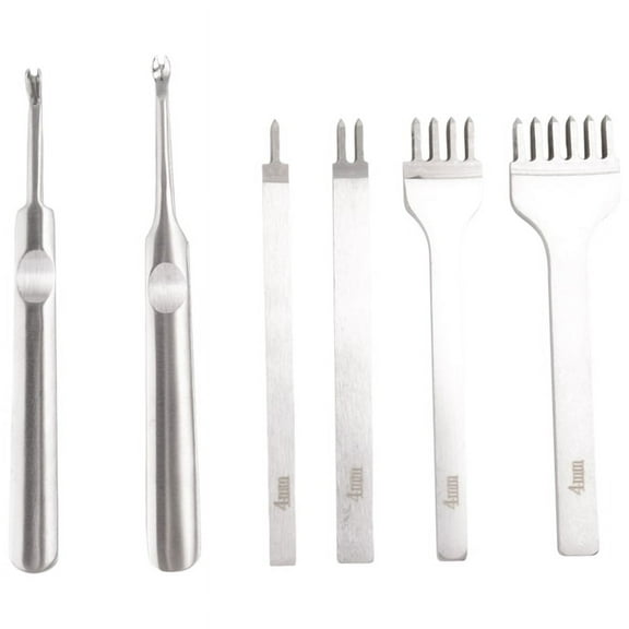 6Pcs 1/2/4/6 DIY Diamond Lacing Stitching Chisel Set Leather Edge Skiving Craft Tool, Industrial Grade White Steels Kits - Rugged (4mm)