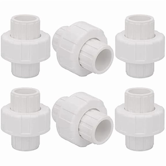 6Pcs 1/2" PVC Union Coupling Pipe Fitting (Socket x Socket) 1/2Inch PVC Slip Union PVC Adapter Coupling Schedule 40, EPDM O-Ring, White Durable Pipe Tube Fitting Adapter Connector for Plumbing In